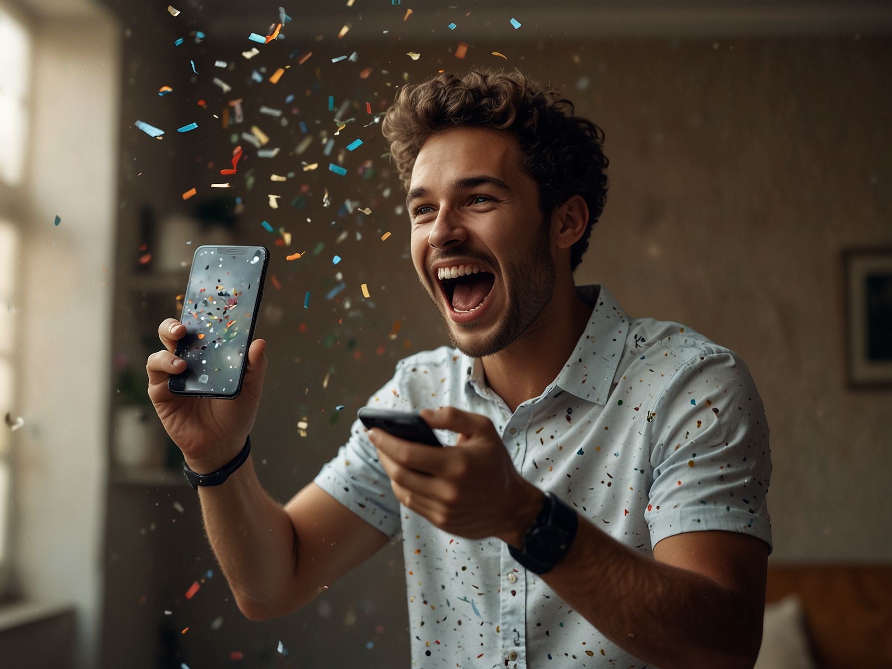Excited player celebrating a win at Elon Casino